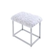 White faux fur & chrome vanity desk and stool by Acme additional picture 7