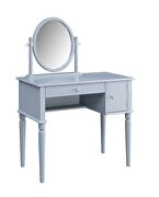 Cream fabric & gray finish vanity desk by Acme additional picture 2