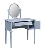 Cream fabric & gray finish vanity desk by Acme additional picture 3