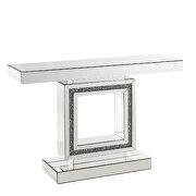 Mirrored pedestal base w/ faux diamonds & clear glass accent table by Acme additional picture 2