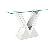 Tempered glass top/ faux diamonds v-shape base accent table by Acme additional picture 2