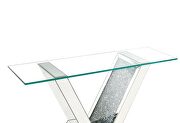 Tempered glass top/ faux diamonds v-shape base accent table by Acme additional picture 3