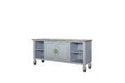 Pearl gray finish and gold trim accent entertainment center by Acme additional picture 4