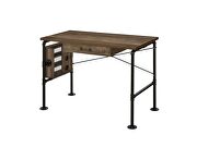 Weathered oak & black finish industrial style writing desk additional photo 3 of 6