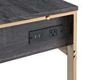 Black finish top & champagne gold base writing desk w/ usb port by Acme additional picture 2