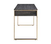 Black finish top & champagne gold base writing desk w/ usb port by Acme additional picture 6