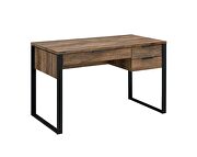 Weathered oak wooden top and black-finished metal base writing desk by Acme additional picture 3