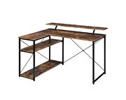 Weathered oak top & black finish metal frame base l-shaped corner desk by Acme additional picture 2