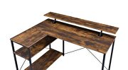 Weathered oak top & black finish metal frame base l-shaped corner desk by Acme additional picture 3