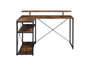 Weathered oak top & black finish metal frame base l-shaped corner desk by Acme additional picture 4
