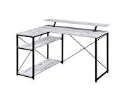 Antique white top & black finish metal frame base l-shaped corner desk by Acme additional picture 2