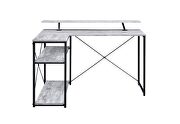 Antique white top & black finish metal frame base l-shaped corner desk by Acme additional picture 4