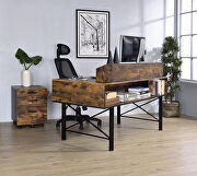 Weathered oak & black finish double pedestal metal base desk by Acme additional picture 2