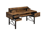 Weathered oak & black finish double pedestal metal base desk by Acme additional picture 3