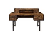 Weathered oak & black finish double pedestal metal base desk by Acme additional picture 6