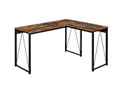 Weathered oak l-shaped wooden top and black finish open sled base writing desk by Acme additional picture 2