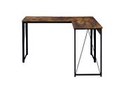 Weathered oak l-shaped wooden top and black finish open sled base writing desk by Acme additional picture 3