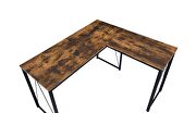 Weathered oak l-shaped wooden top and black finish open sled base writing desk by Acme additional picture 4