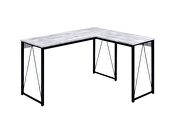 Antique white l-shaped wooden top and black finish open sled base writing desk by Acme additional picture 2