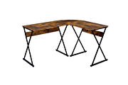 Weathered oak modern l-shaped top round corner design writing desk by Acme additional picture 2