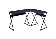 Black finish modern l-shaped top round corner design writing desk by Acme additional picture 2