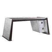 Distress chocolate top grain leather & aluminum desk by Acme additional picture 2