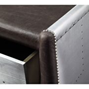 Distress chocolate top grain leather & aluminum desk by Acme additional picture 6