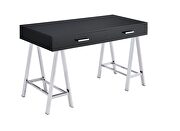 Black high gloss top & chrome finish base desk w/ built-in usb port by Acme additional picture 3