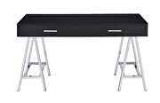 Black high gloss top & chrome finish base desk w/ built-in usb port by Acme additional picture 4
