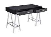 Black high gloss top & chrome finish base desk w/ built-in usb port by Acme additional picture 5