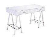 White high gloss top & chrome finish base desk w/ built-in usb port by Acme additional picture 4