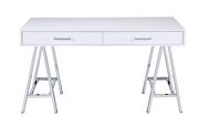 White high gloss top & chrome finish base desk w/ built-in usb port by Acme additional picture 5