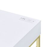 White top & brass finish base desk w/usb port by Acme additional picture 4