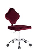 Red velvet upholstery/ clover leaf shaped back office chair by Acme additional picture 2