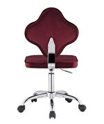 Red velvet upholstery/ clover leaf shaped back office chair by Acme additional picture 3
