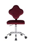 Red velvet upholstery/ clover leaf shaped back office chair by Acme additional picture 4