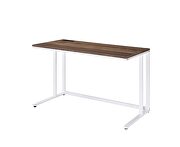 Walnut top & white finish metal open base desk w/ usb port by Acme additional picture 4