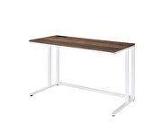 Walnut top & white finish metal open base desk w/ usb port additional photo 4 of 5