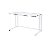 Clear glass top & white finish metal open base desk w/ usb port by Acme additional picture 3