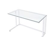 Clear glass top & white finish metal open base desk w/ usb port by Acme additional picture 4