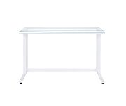 Clear glass top & white finish metal open base desk w/ usb port by Acme additional picture 5
