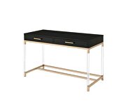 Rich black rectangular top and gold finish metal frame desk by Acme additional picture 2