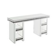 Clear glass top/ mirrored & faux diamonds writing desk by Acme additional picture 2
