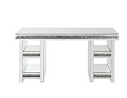 Clear glass top/ mirrored & faux diamonds writing desk by Acme additional picture 4