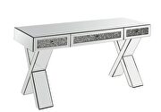Clear glass mirrored & faux diamonds writing desk by Acme additional picture 2
