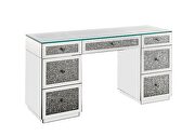 Tempered glass with spectacular faux diamond inlays office desk by Acme additional picture 2