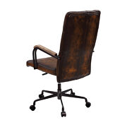 Brown leather top grain leather button tufted office chair by Acme additional picture 2