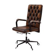 Brown leather top grain leather button tufted office chair by Acme additional picture 3