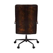 Brown leather top grain leather button tufted office chair by Acme additional picture 4