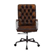 Brown leather top grain leather button tufted office chair by Acme additional picture 5